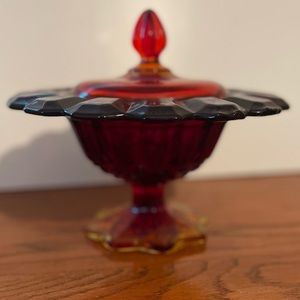 Amberina candy dish with lid